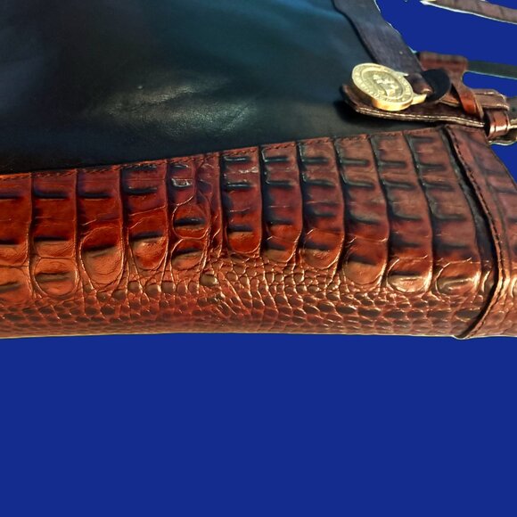 Brahmin Croc-embossed Brown Leather Black Body Suede Interior Gold Hardware EUC - Picture 10 of 13